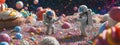 Tiny astronauts explore sprinkle galaxy on cupcake planet Royalty Free Stock Photo