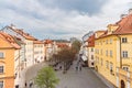 European city street with colorful buildings and cobble stone streets - Prague, Czech Republic Royalty Free Stock Photo