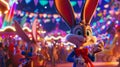 Looney Tunes characters in a surreal, moonlit carnival, emphasizing the vibrant colors and perfect lighting to showcase the