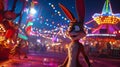 Looney Tunes characters in a surreal, moonlit carnival, emphasizing the vibrant colors and perfect lighting to showcase the