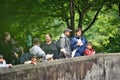 Scene of visitors watching the animals in the zoo called Tierpark Hellabrunn in Munich, Germany