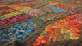 A vibrant mosaic field formed by an array of colorful pieces.