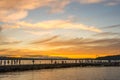 Scene of walk way on the lake when sunset in Gene Coulon Memorial Beach Park,Renton,Washington,usa Royalty Free Stock Photo