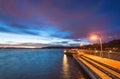 Scene of walk way on the lake when sunset in Gene Coulon Memorial Beach Park,Renton,Washington,usa Royalty Free Stock Photo