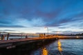 Scene of walk way on the lake when sunset in Gene Coulon Memorial Beach Park,Renton,Washington,usa. Royalty Free Stock Photo