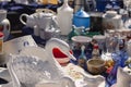 Scene from weekend flea market. Shopping objects at flea market is a popular hobby. Stock Image.