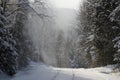 Winter road under a snow storm