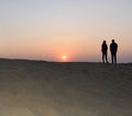 This is an scenery of beautiful sunset point or evening sun in thar desert or sam sand dunes in jaisalmer rajasthan india Royalty Free Stock Photo