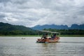 The scenery of the boat travel along in Sangkhla Buri, Kanchanaburi, Thailand