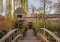 Scenery with a bridge and the historical city wall in the dutch town Hattem, Province Gelderland