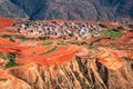 The scenery of colorful farmland, the red earth