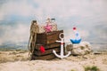 Scenery and details in a nautical style for photo shoots on the sandy beach. Marine themes