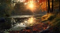 scenery fall evening pond landscape