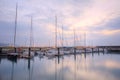 Scenery of fishing boats and yachts parking in marina under cloudy sky in I-lan, Taiwan Royalty Free Stock Photo