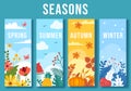 Scenery of the Four Seasons of Nature with Landscape Spring, Summer, Autumn and Winter in Template Hand Drawn Cartoon Illustration Royalty Free Stock Photo