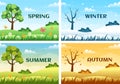 Scenery of the Four Seasons of Nature with Landscape Spring, Summer, Autumn and Winter in Template Hand Drawn Cartoon Illustration Royalty Free Stock Photo