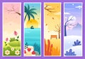 Scenery of the Four Seasons of Nature with Landscape Spring, Summer, Autumn and Winter in Template Hand Drawn Cartoon Illustration Royalty Free Stock Photo