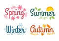 Scenery of the Four Seasons of Nature with Landscape Spring, Summer, Autumn and Winter in Template Hand Drawn Cartoon Illustration Royalty Free Stock Photo