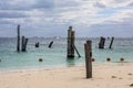 Scenery of a golden sand beach on isla mujeres in Mexico. White sand beach with turquoise caribbean sea Royalty Free Stock Photo