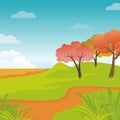 Scenery green nature landscape Vector illustration with flat and colorful design
