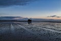 Scenery of the Isle of Wight with a parked truck at sunset in England