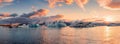 Scenery of Jokulsarlon glacier lagoon with blue iceberg melting and sunset sky on summer Royalty Free Stock Photo