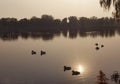 Scenery on the lake at dusk in early winter.