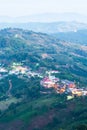 Scenery landscape of Doi Mae Salong and Santikhiri Village in the evening, beautiful layers of mountains and tea plantations. Royalty Free Stock Photo