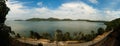 scenery landscape there is road skirt sea and on the other side have island in the bright sky, sea south Thailand,Phang Nga,Koh Royalty Free Stock Photo