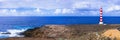 Scenery with light house on the rocks. Punta Sardina ,Grand Canary island Royalty Free Stock Photo