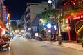 The scenery of the light at the Pham Ngu Lao street in Hue, Vietnam.