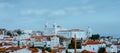 Scenery of Lisbon. Panoramaview of Alfama old town district on cloudy day, Lissabon, Portugal. Red-white colored