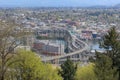 Scenery of Marquam Bridge over Willamette River in Portland city