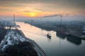 Scenery of the Martwa Wisla riverat sunset, Gdansk. Poland Royalty Free Stock Photo