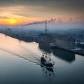 Scenery of the Martwa Wisla riverat sunset, Gdansk. Poland Royalty Free Stock Photo