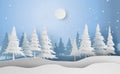 Scenery Merry Christmas and New Year on holidays background with forest winter snowflakes season landscape.Creative design paper Royalty Free Stock Photo