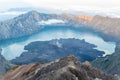 Scenery of Mount Rinjani, active volcano and crater lake from the summit at sunrise, Lombok - Indonesia Royalty Free Stock Photo