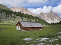 Scenery, Mountains and Wooden Alpine Hut in the Natural Park of Fanes-Senes-Braies in the italian Alps Mountains - Italy Royalty Free Stock Photo