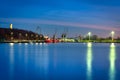 Scenery of the New Port and Westerplatte at dusk, Gdansk. Poland Royalty Free Stock Photo