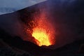 Scenery night eruption volcano on Kamchatka Peninsula. Russian Far East