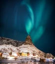 Scenery of norwegian fishing village surrounded with mountains c Royalty Free Stock Photo