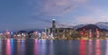 Scenery of panorama of Victoria harbor of Hong Kong city at dusk Royalty Free Stock Photo