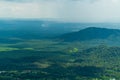 Scenery panoramic landscape of mountain range and cloudy blue sky, aerial view from rainforest mountain peak of Mala