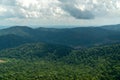 Scenery panoramic landscape of mountain range and cloudy blue sky, aerial view from rainforest mountain peak of Malaysia