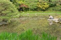 The scenery of the pond in Japanese gardening. Royalty Free Stock Photo