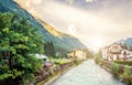 Scenery of river in alpine town Royalty Free Stock Photo