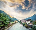 Scenery of river in alpine town Royalty Free Stock Photo