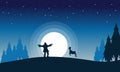 Scenery of Santa reindeer with big moon silhouettes Royalty Free Stock Photo