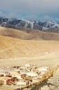 Scenery of snow mountains and tibetan village Royalty Free Stock Photo