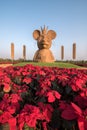 The scenery of the straw mouse with Christmas tree Poinsettia foreground made for Chinese new year celebration